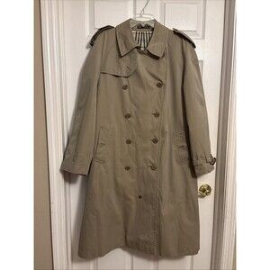 Vtg Dunn & Co. Mens Trench Coat Double Breasted Plaid Lined Over Winter , Sz 44R